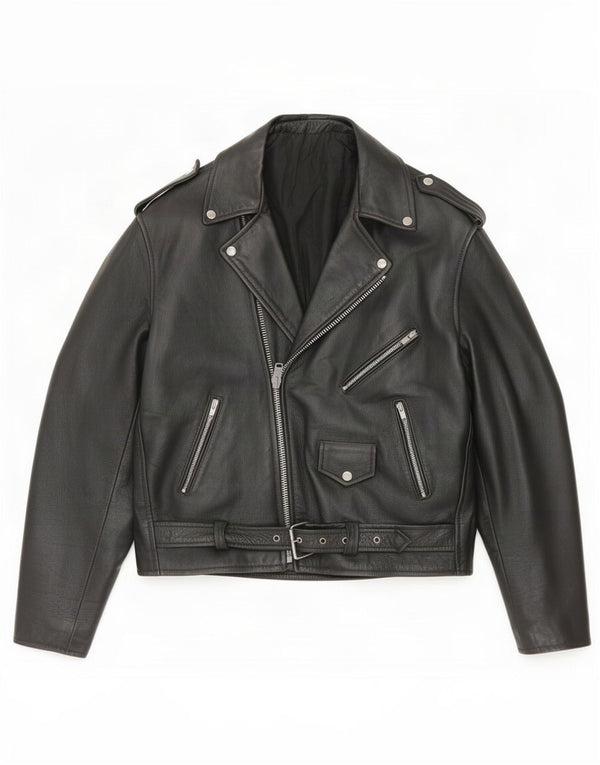 Vintage Mens Biker Jacket UK 38 Medium Black Leather