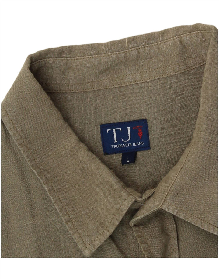 Trussardi Jeans muška košulja Large kaki lan