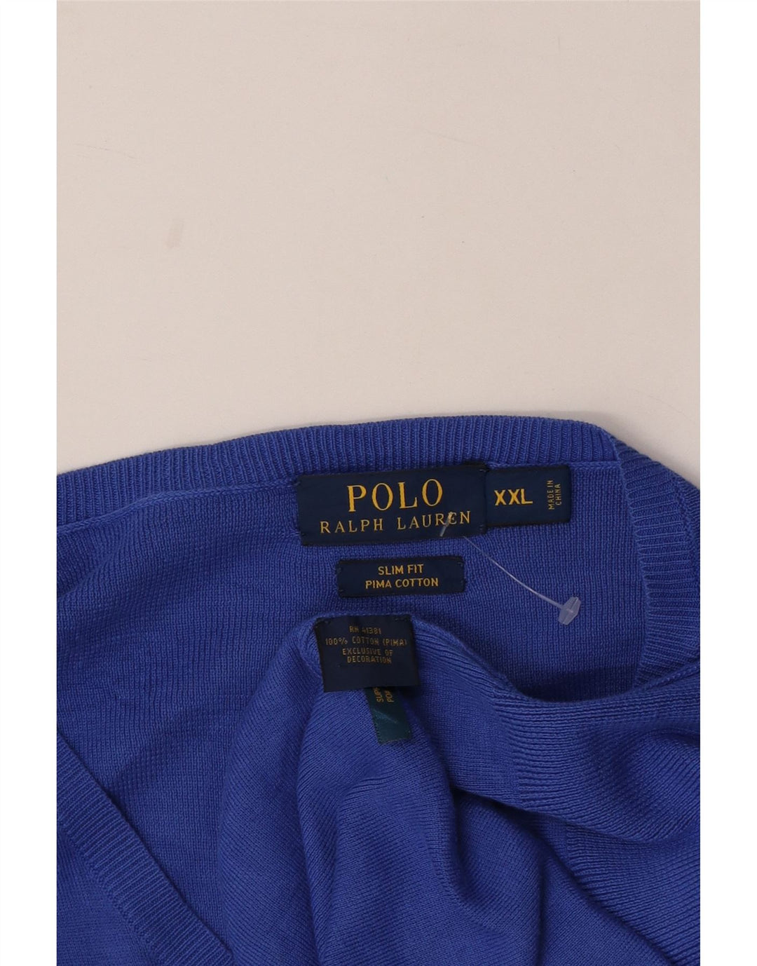 Polo Ralph Lauren muški uski pulover s V-izrezom 2XL plavi pamuk