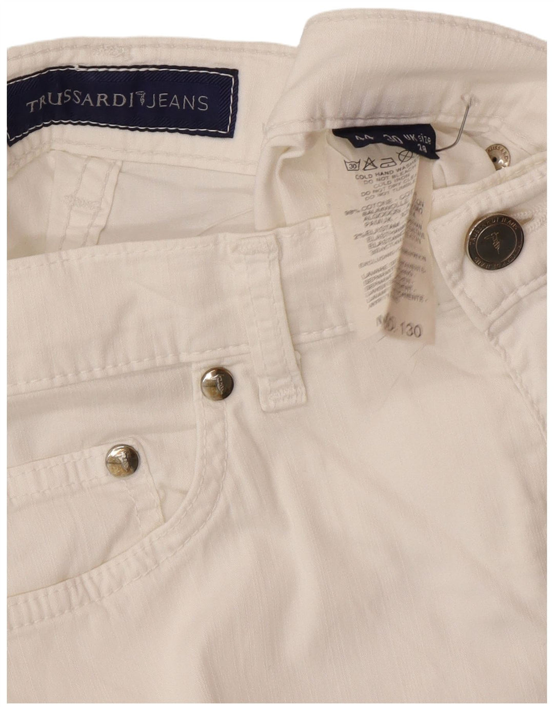 Trussardi ženske ravne ležerne hlače IT 44 srednje W28 L28 bijeli pamuk