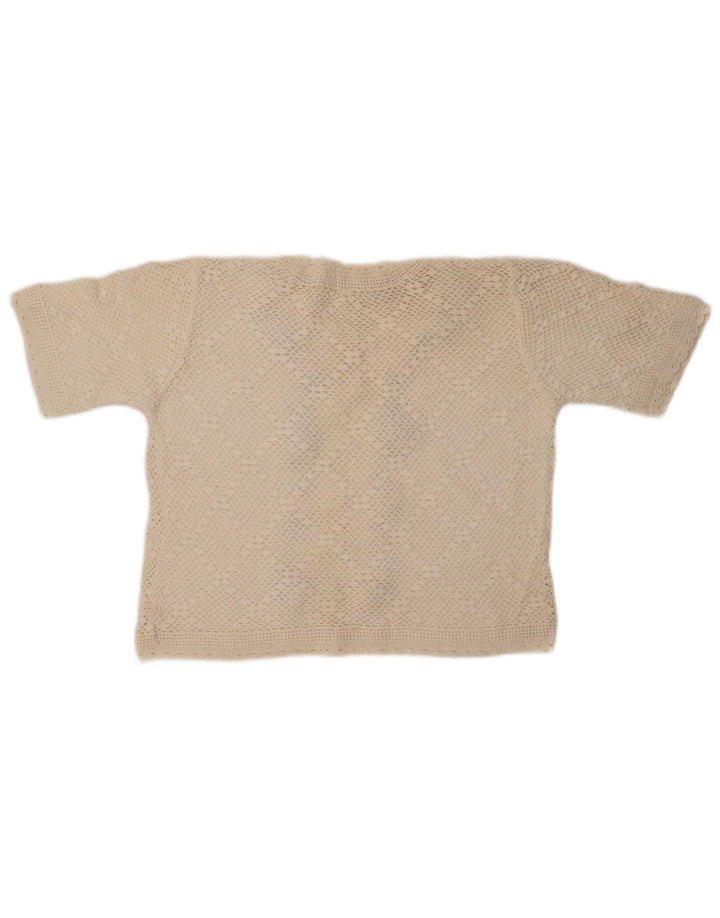 VINTAGE ženski kardigan džemper kratkih rukava UK 14 srednje bijele cvjetne boje