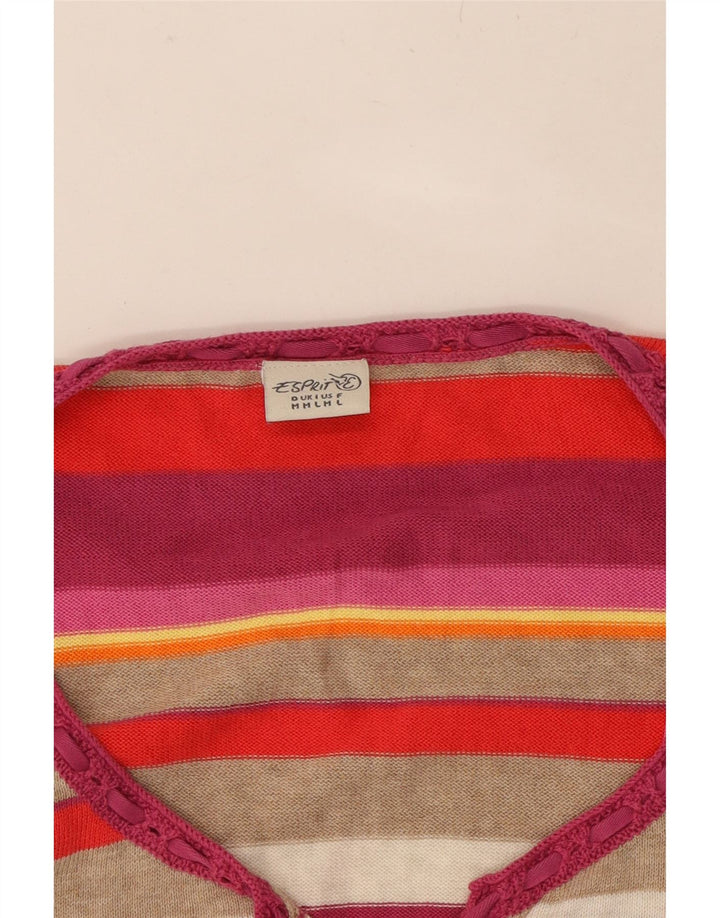 ESPRIT Womens V-Neck Jumper Sweater UK 12 Medium Multicoloured Striped Vintage Esprit and Second-Hand Esprit from Messina Hembry 