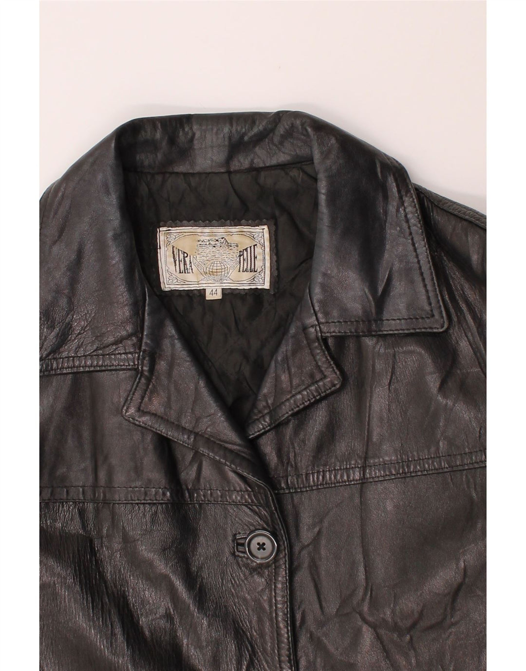 VINTAGE Womens Leather Jacket EU 44 XL Black Leather Vintage Vintage and Second-Hand Vintage from Messina Hembry 