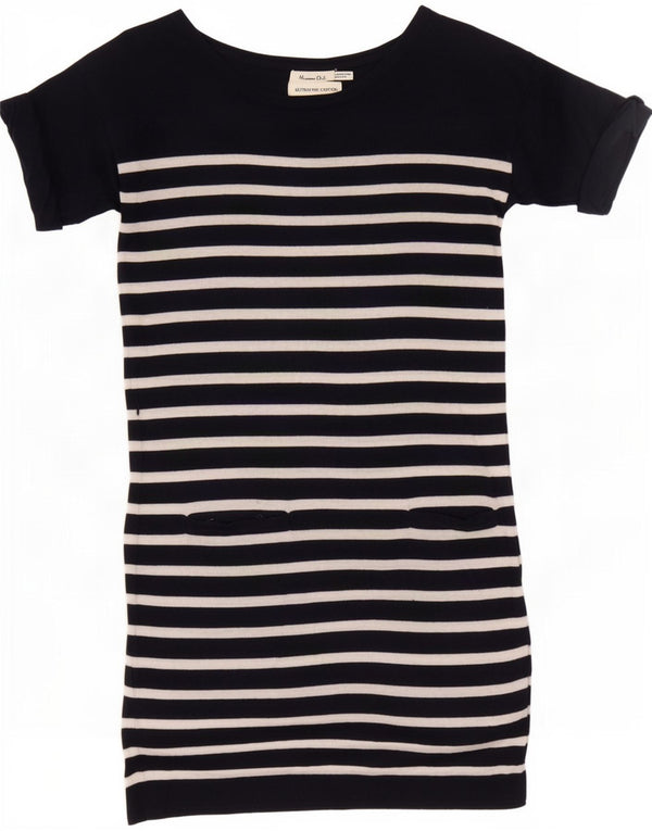 Ženska majica kratkih rukava Massimo Dutti UK 12 Medium Navy Blue Striped Cotton