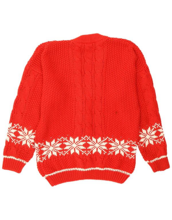 Vintage ženski kardigan pulover s pahuljama UK 14 Large Red Fair Isle Retro