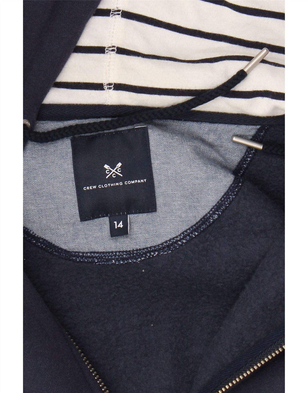 CREW CLOTHING Ženski pulover s kapuljačom na patentni zatvarač UK 14 Srednje tamnoplavi pamuk