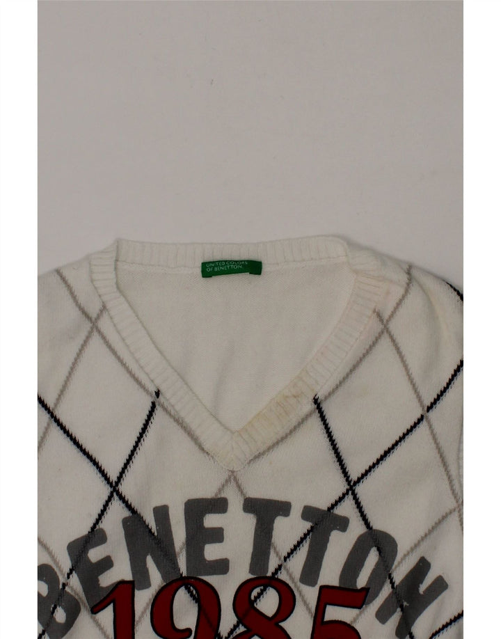 BENETTON Boys Graphic Vest Tank Top 6-7 Years White Check Vintage Benetton and Second-Hand Benetton from Messina Hembry 