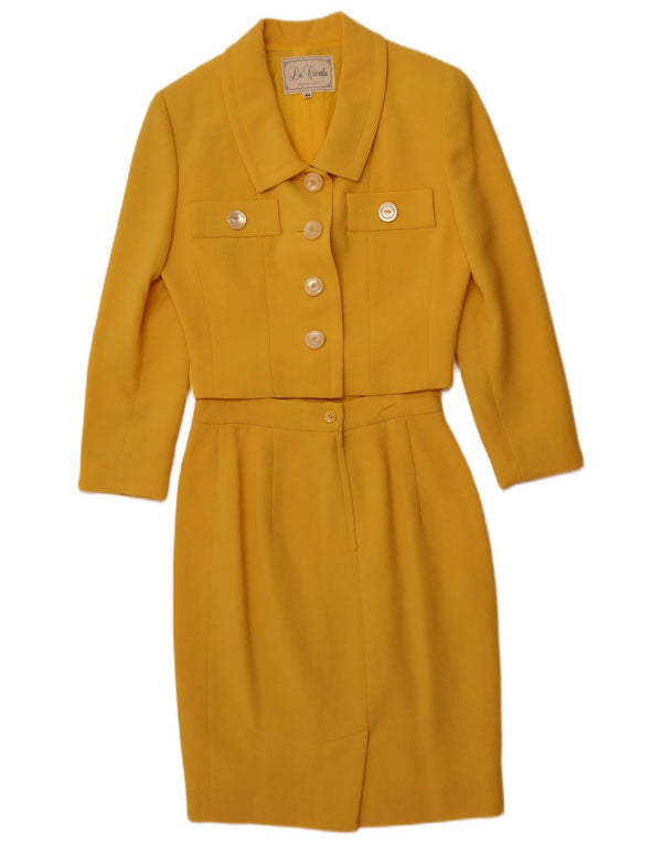 VINTAGE Ženska dvodijelna suknja s 4 gumba IT 44 Srednja W26 Žuta vuna