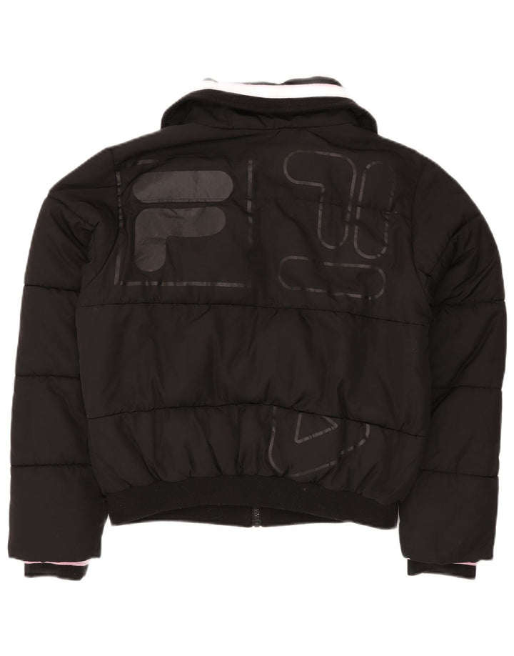 FILA Ženska grafička podstavljena jakna UK 14 Srednji crni poliester