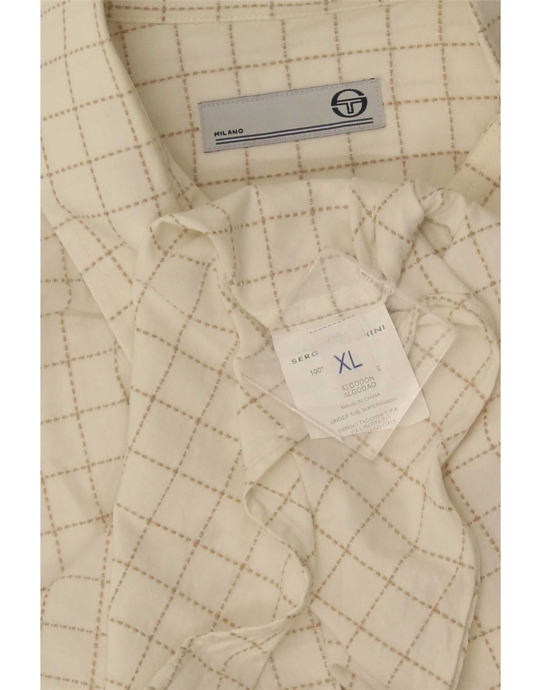 Sergio Tacchini muška košulja kratkih rukava XL bijeli karirani pamuk