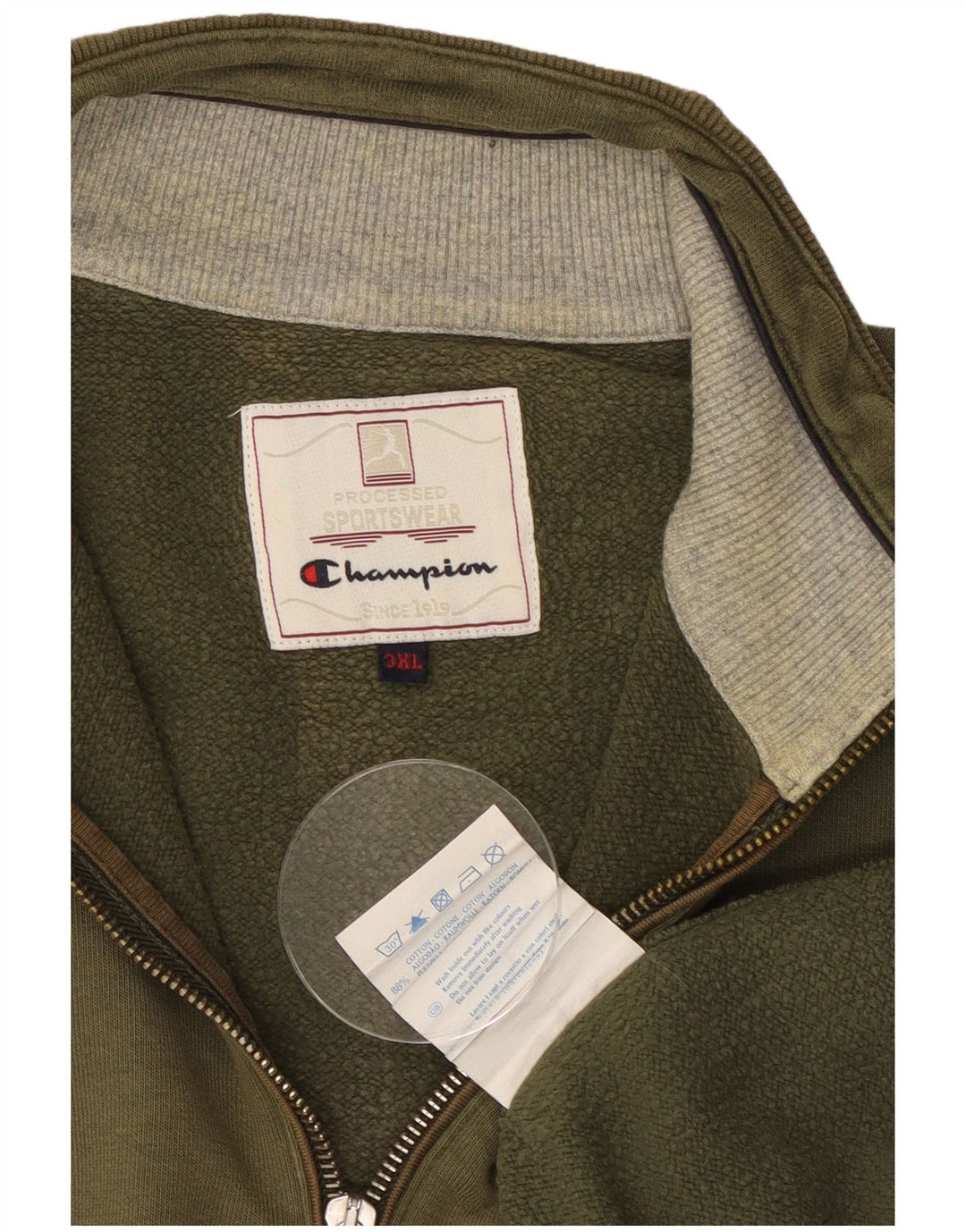 CHAMPION Muška majica s izrezom s patentnim zatvaračem 3XL kaki pamuk