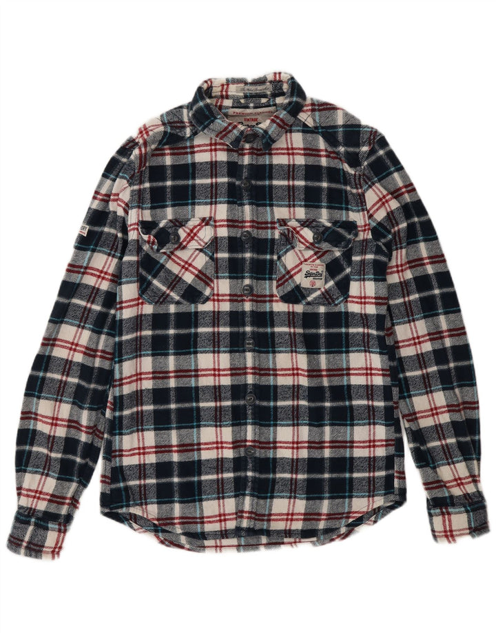SUPERDRY muška flanelska košulja mala tamnoplava karirana pamuk
