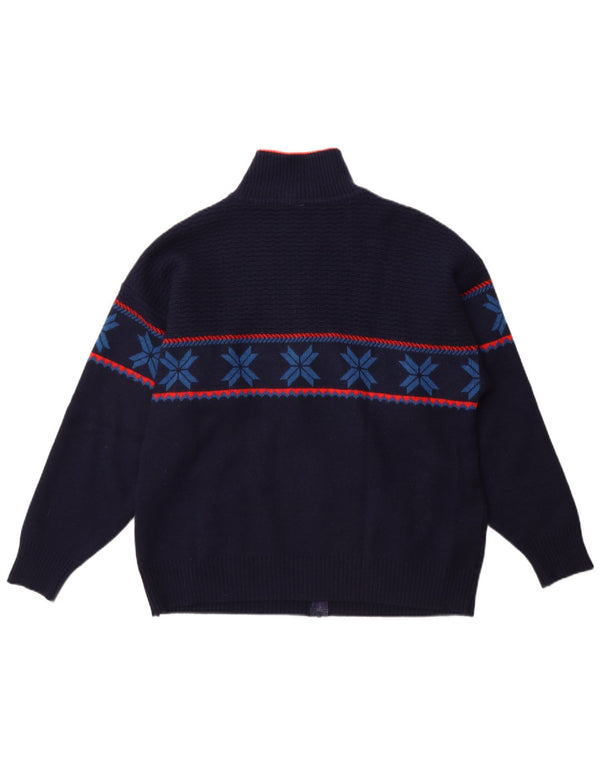 Vintage muški kardigan pulover Large Navy Blue Fair Isle