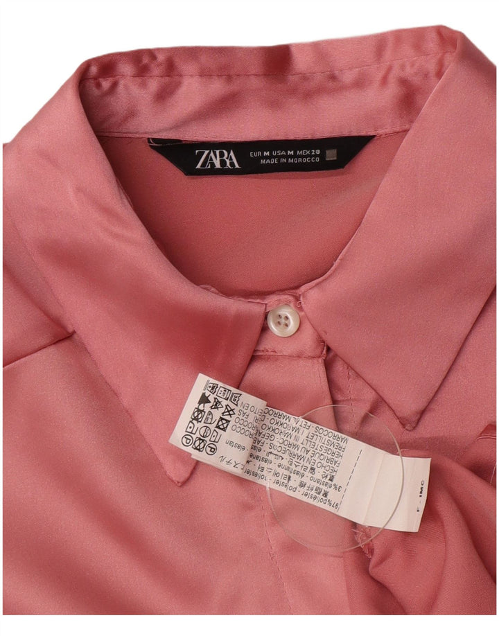 Zara ženska prevelika košulja bluza UK 14 srednje ružičasti poliester