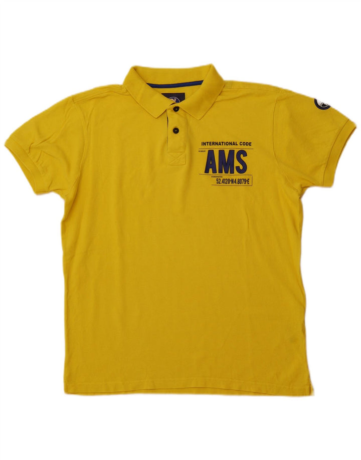 NORTH SAILS Mens Graphic Polo Shirt Large Yellow Cotton