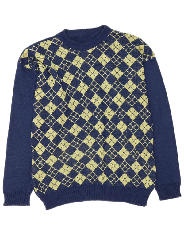 Vintage muški džemper s brodskim izrezom srednje tamnoplave boje Argyle/Diamond