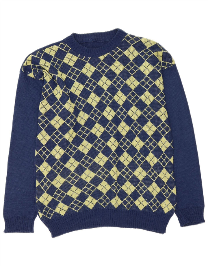 Vintage muški džemper s brodskim izrezom srednje tamnoplave boje Argyle/Diamond