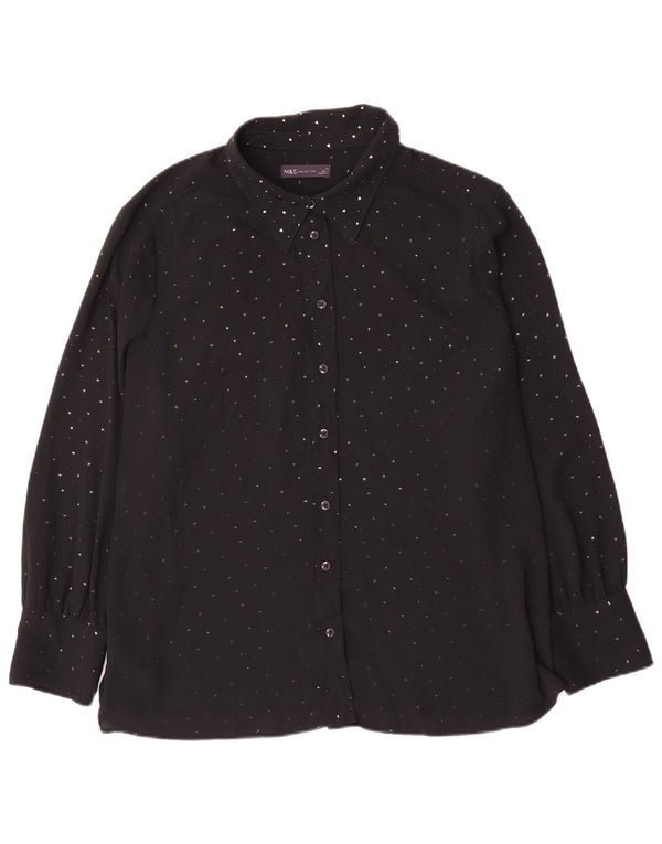 Marks & Spencer ženska košulja bluza UK 24 4XL crni poliester na točkice