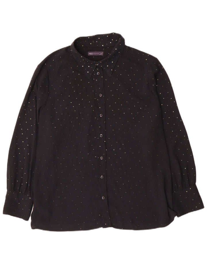 Marks & Spencer ženska košulja bluza UK 24 4XL crni poliester na točkice
