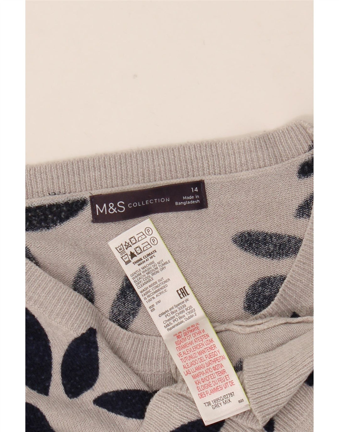 Marks & Spencer ženski džemper s veznim izrezom UK 14 veliki sivi
