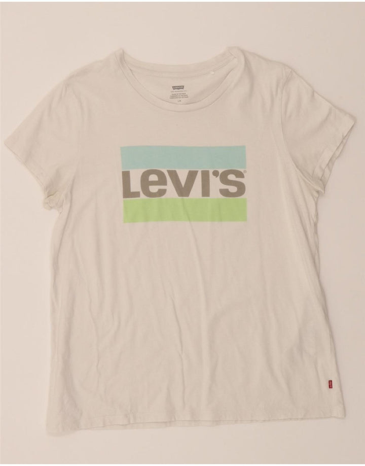 LEVI'S Womens Graphic T-Shirt Top UK 16 Large White Vintage Levi's and Second-Hand Levi's from Messina Hembry 