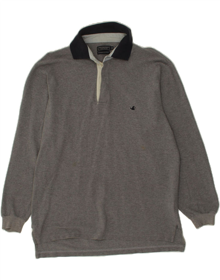 BROOKSFIELD Mens Long Sleeve Polo Shirt IT 50 Medium Grey Cotton Vintage Brooksfield and Second-Hand Brooksfield from Messina Hembry 