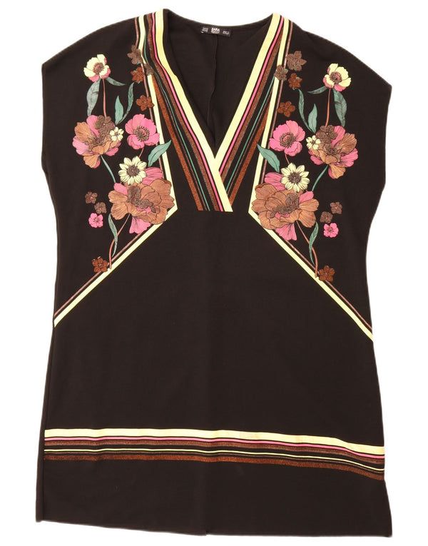 Zara ženska haljina tunika bez rukava UK 18 XL crni cvjetni poliester