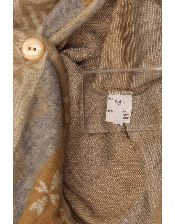 VINTAGE ženski kratki kardigan pulover UK 14 srednje bež boje Fair Isle