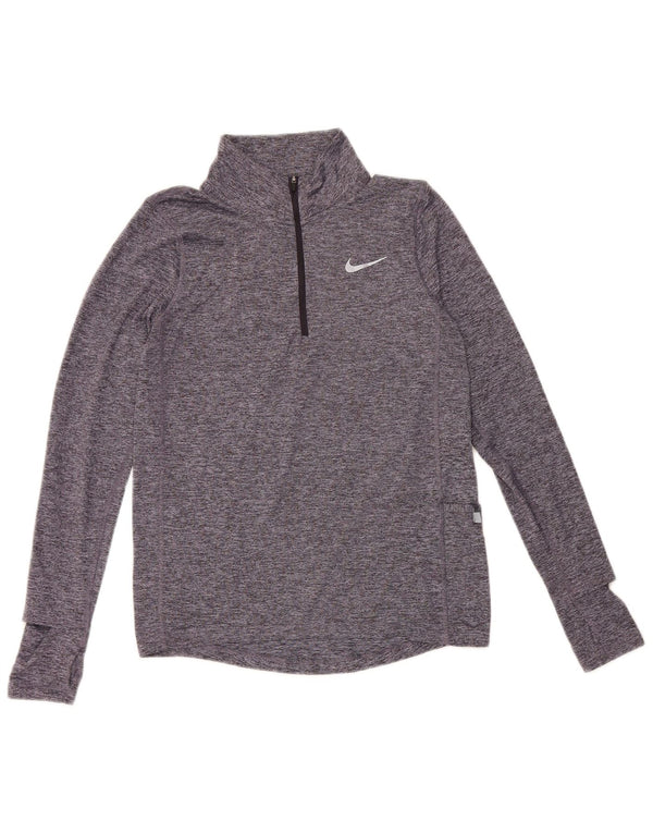 Nike Dri Fit majica s dugim rukavima i izrezom s patentnim zatvaračem XS s plavim pjegama od poliestera