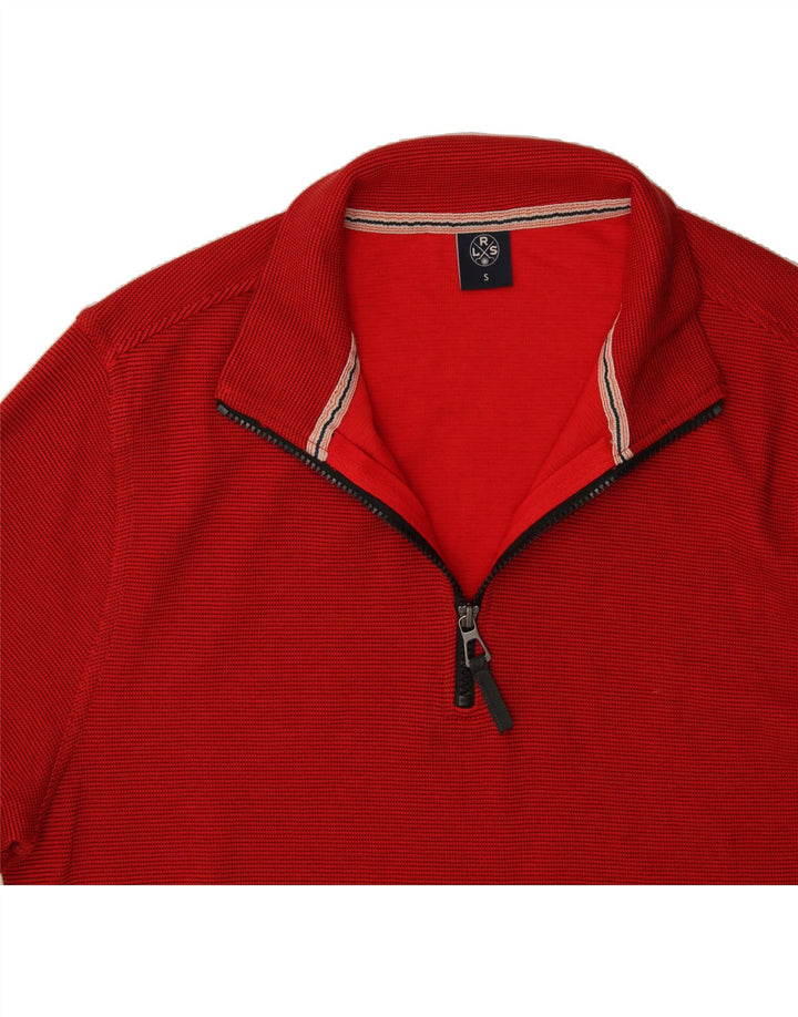 VINTAGE Mens Zip Neck Sweatshirt Jumper Small Red Cotton Vintage Vintage and Second-Hand Vintage from Messina Hembry 