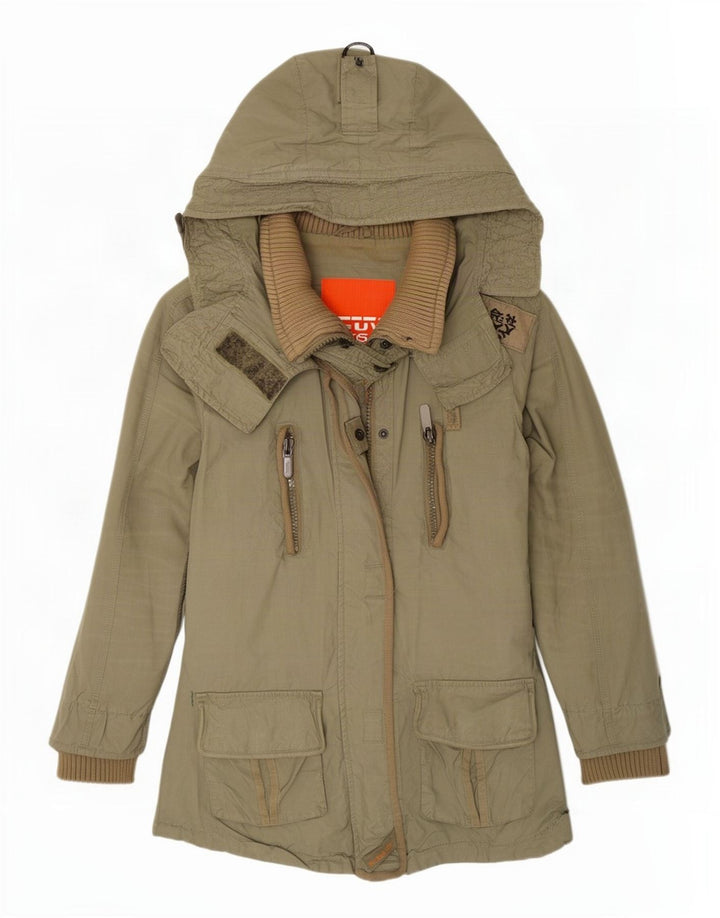 Superdry ženska jakna parka s kapuljačom UK 12 Srednji kaki pamuk