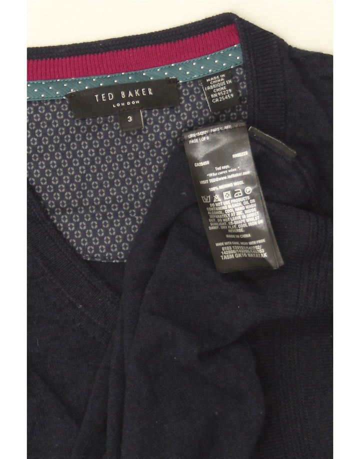 TED BAKER Muški džemper s V-izrezom, veličina 3, srednje tamnoplava merino vuna