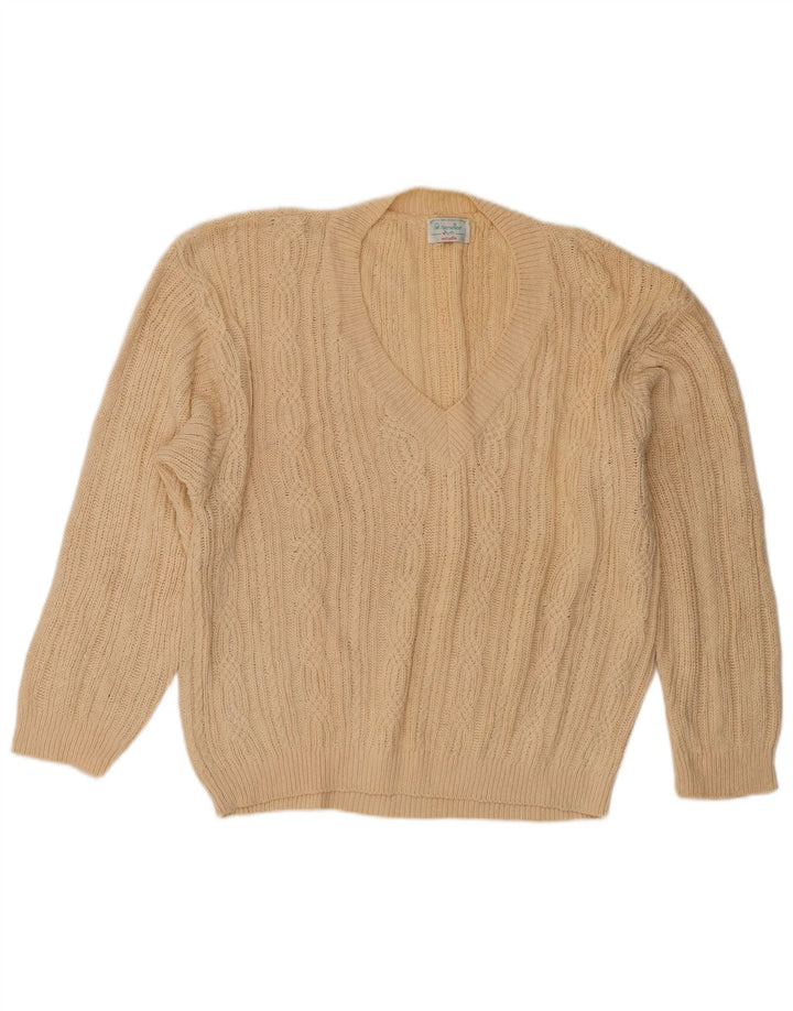 Benetton ženski džemper s V-izrezom IT 48 XL, bež pamuk