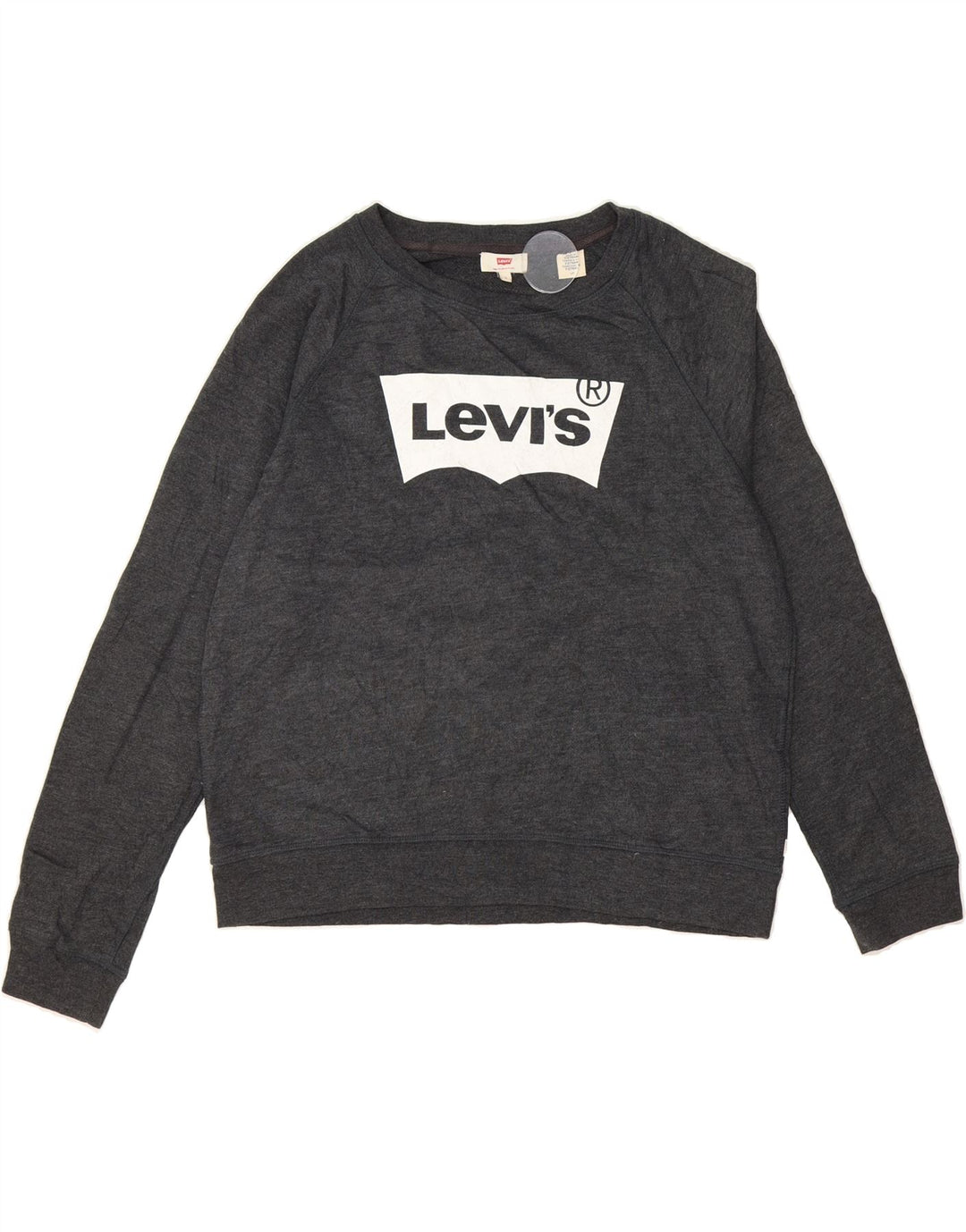 LEVI'S Womens Graphic Sweatshirt Jumper UK 16 Large Grey Cotton Vintage Levi's and Second-Hand Levi's from Messina Hembry 