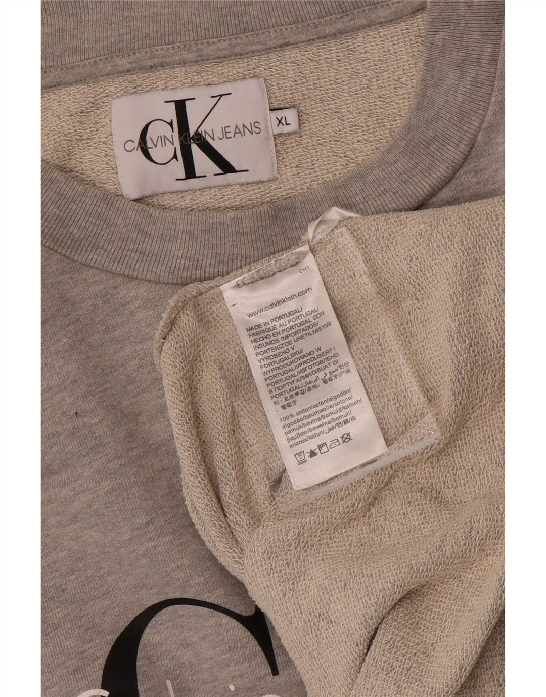 CALVIN KLEIN JEANS Ženski džemper s motivom UK 18 XL sivi pamuk