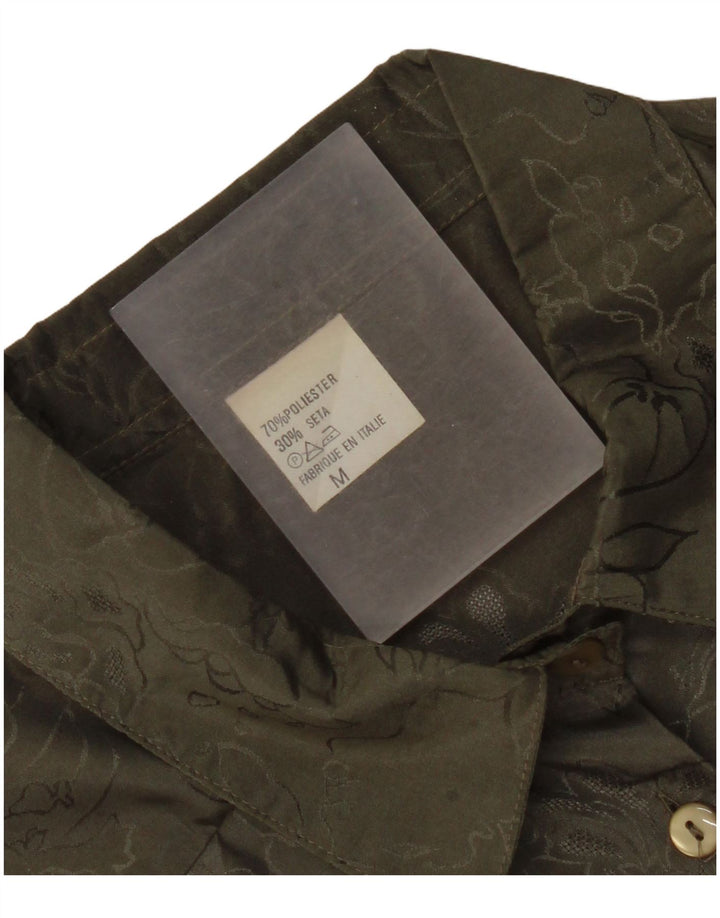 Vintage ženska košulja bluza UK 14 Srednji kaki cvjetni poliester