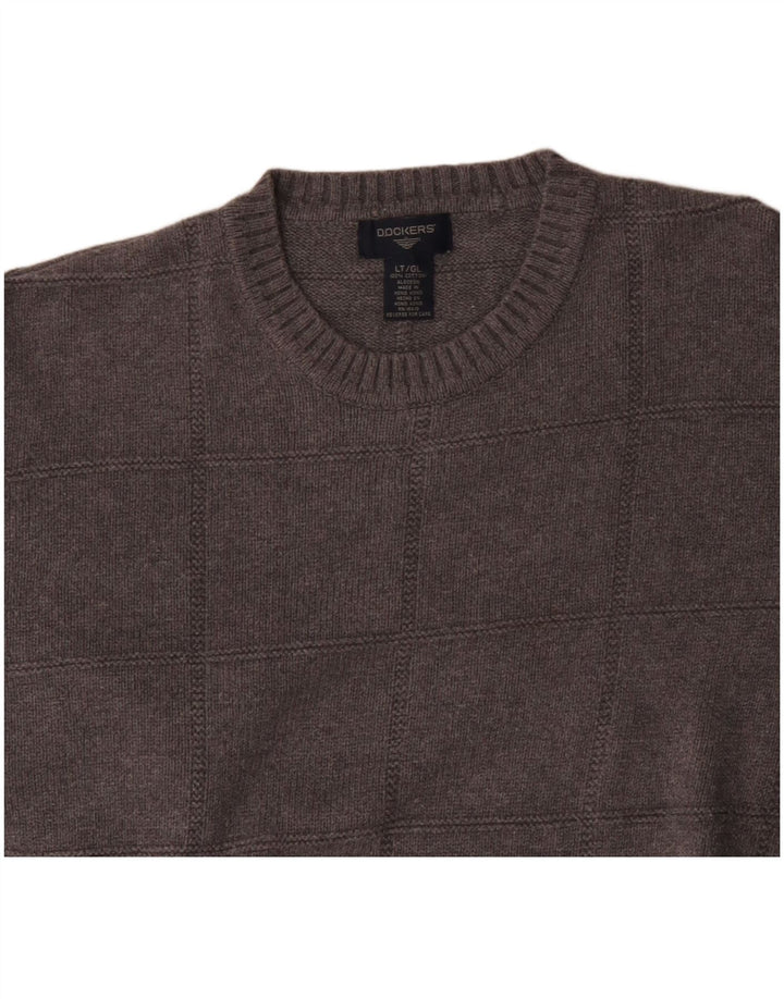 Dockers muški visoki džemper s okruglim izrezom, veliki sivi karirani pamuk