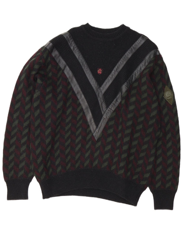 Vintage muški džemper s okruglim izrezom IT 54 XL crni geometrijski