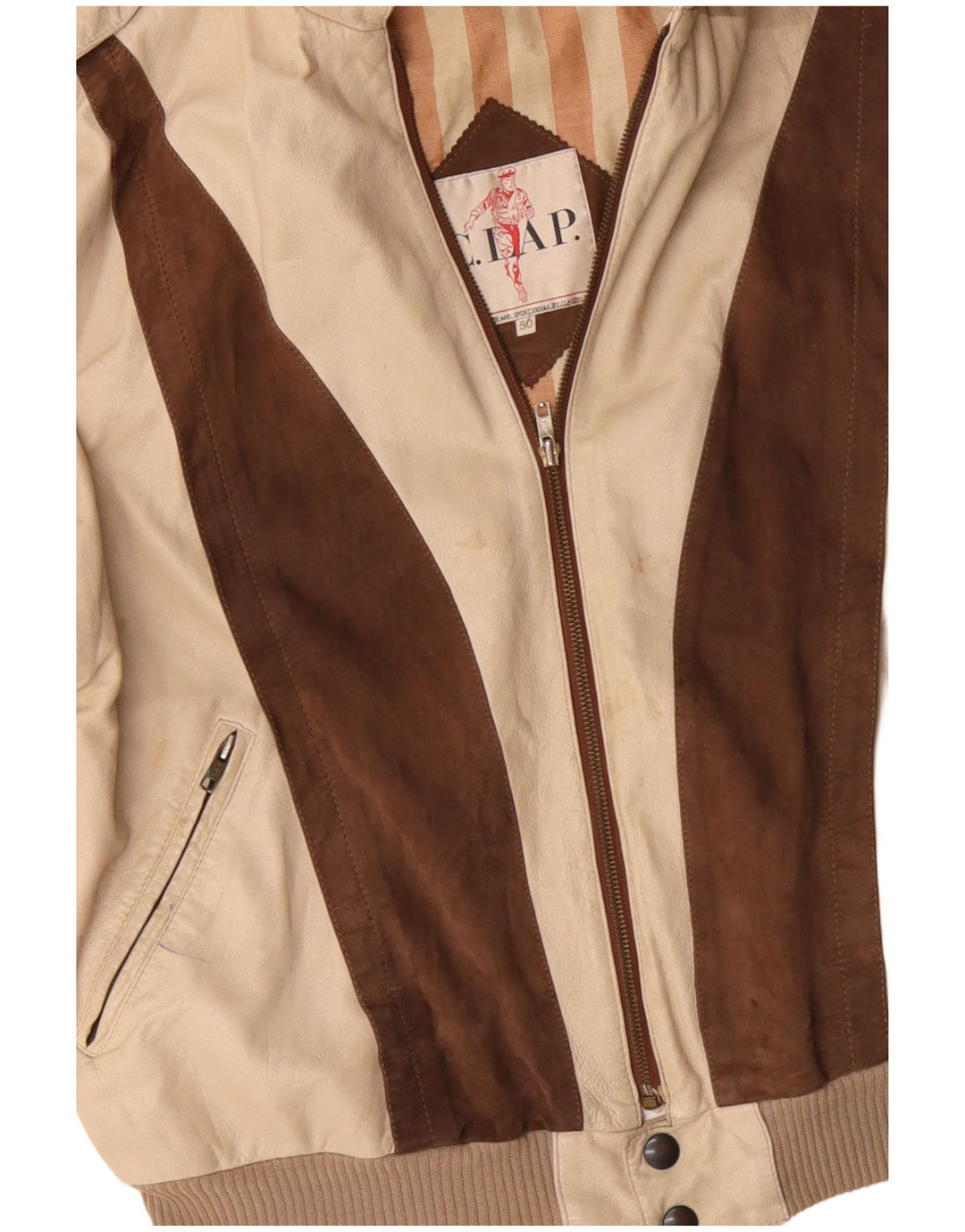 VINTAGE muška vojna kožna jakna IT 50 Large Beige Colourblock