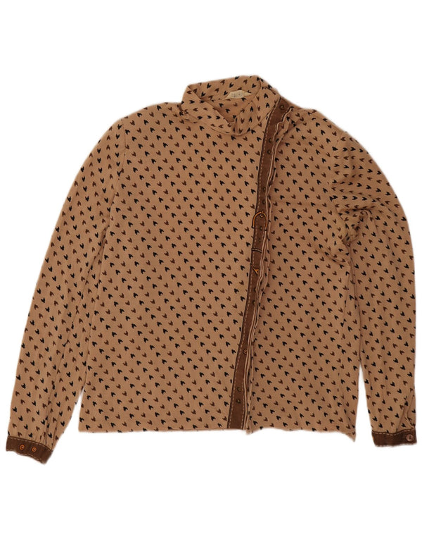 Vintage ženska košulja bluza UK 16 velika bež houndstooth