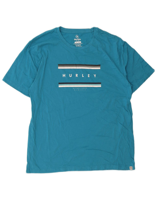 Hurley Mens Graphic T-Shirt Top Large Blue Cotton