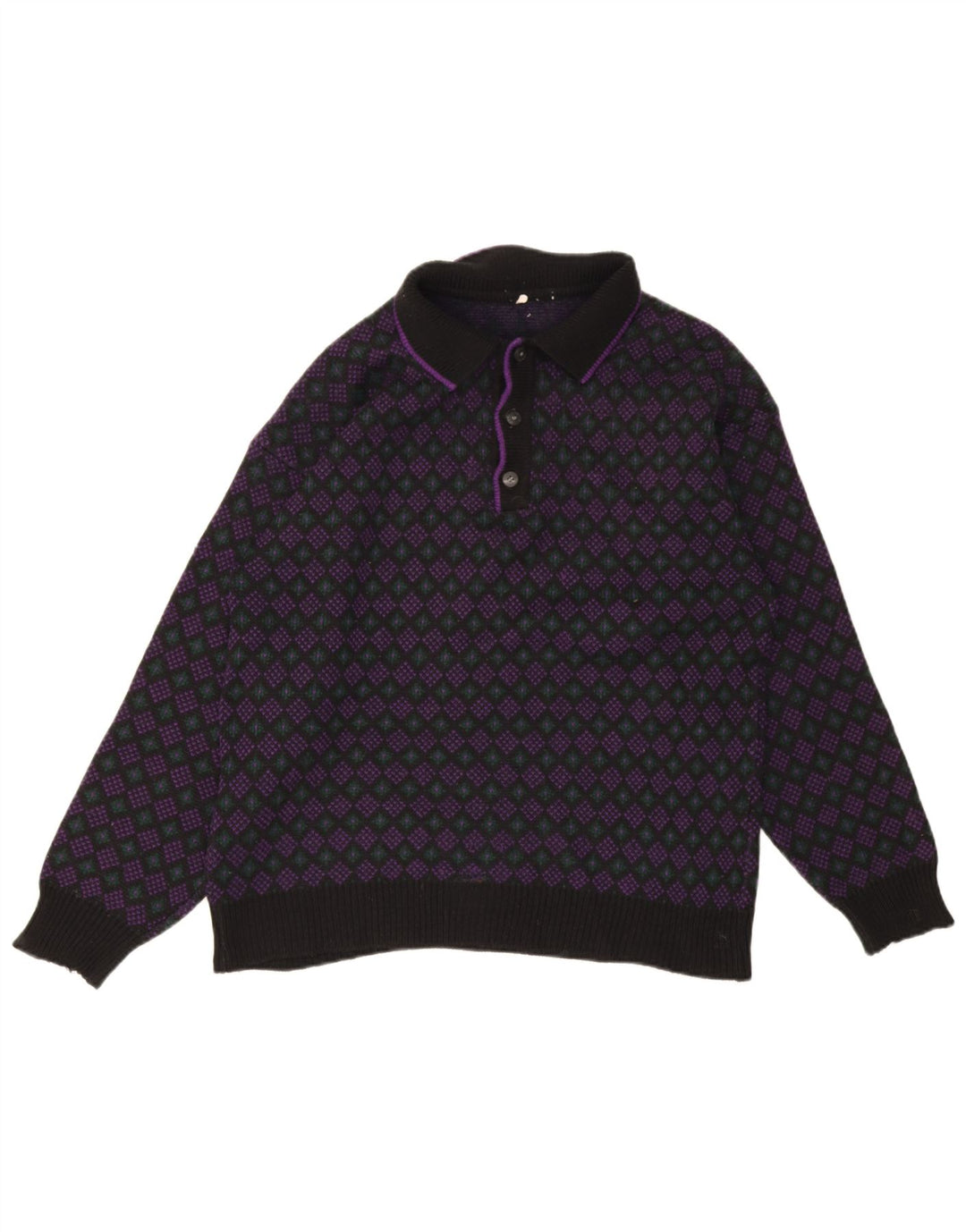Vintage muški džemper s polo ovratnikom srednje raznobojne geometrije