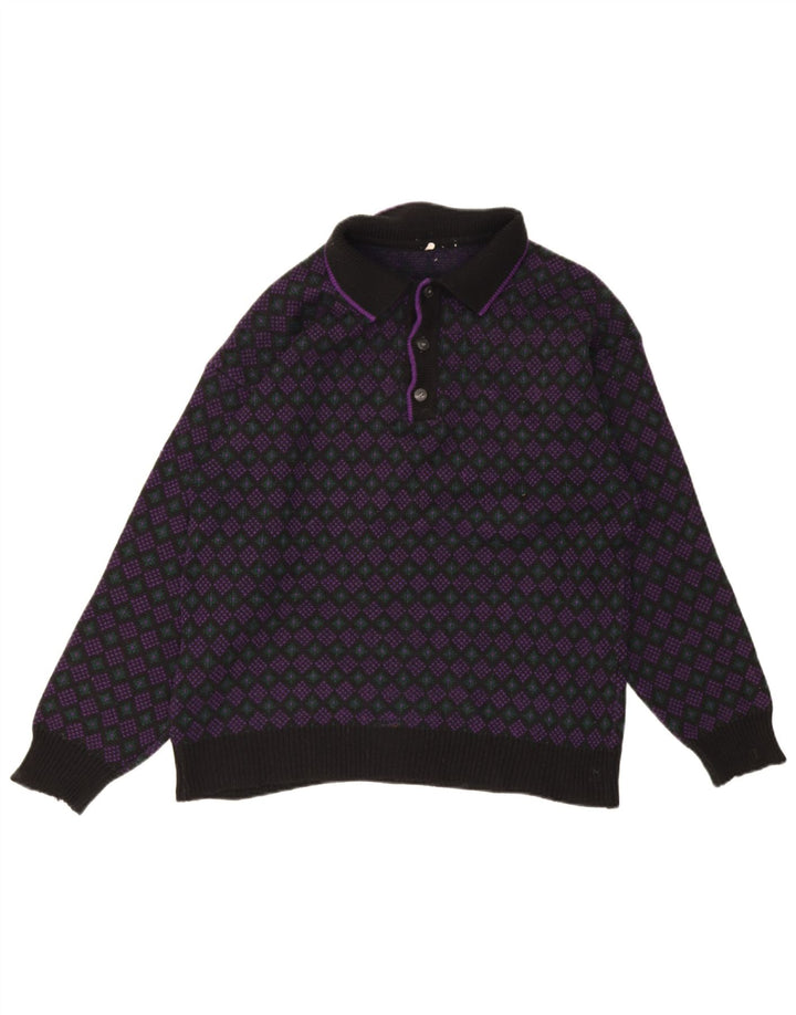 Vintage muški džemper s polo ovratnikom srednje raznobojne geometrije
