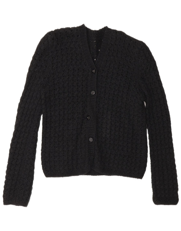 Vintage Womens See Through Crochet Cardigan Sweater UK 14 Medium Black