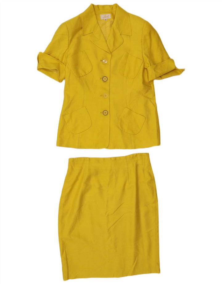 Vintage ženski dvodijelni komplet suknji s 4 gumba IT 46 Large W32 Žuta svila