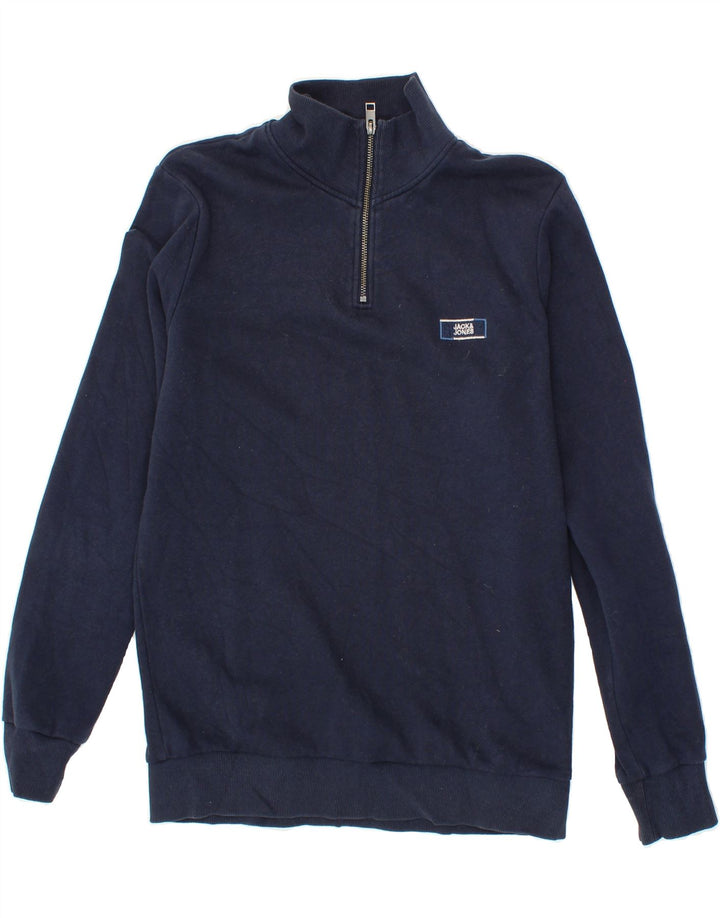 JACK & JONES Mens Zip Neck Sweatshirt Jumper Medium Navy Blue Cotton Vintage Jack & Jones and Second-Hand Jack & Jones from Messina Hembry 