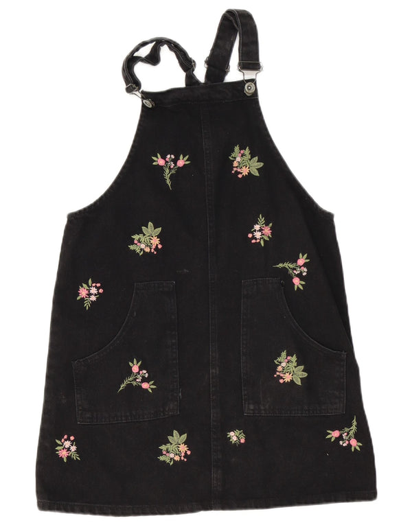 Zara Girls Denim Dungaree haljina 13-14 godina Crna cvjetna pamuk