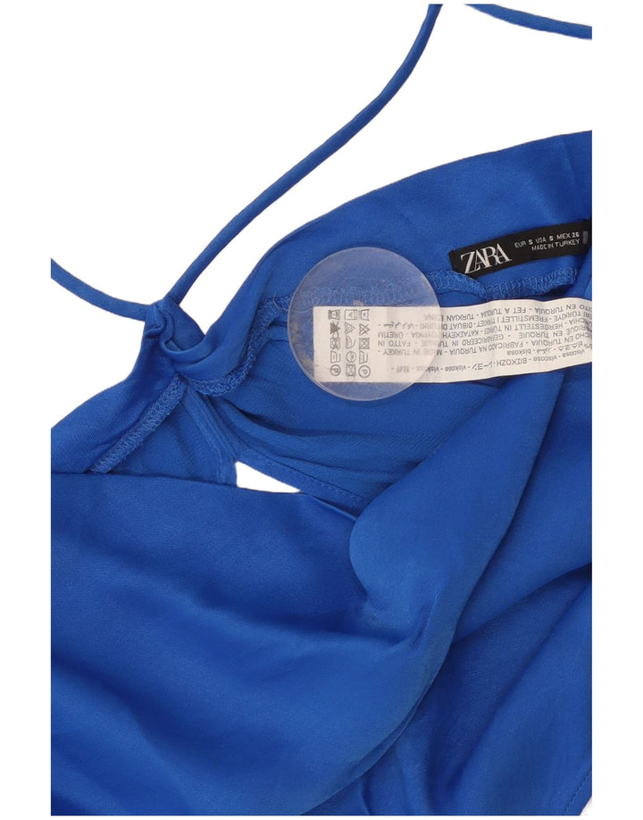 Zara ženska majica s halterima UK 8 Mala plava viskoza