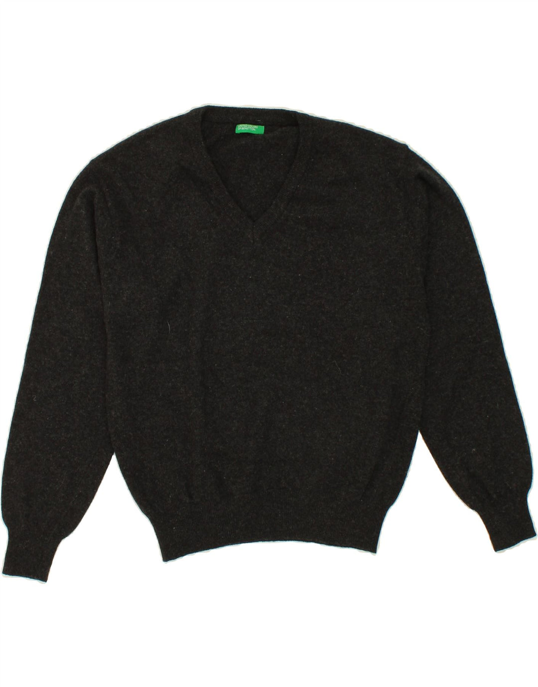 BENETTON Womens V-Neck Jumper Sweater UK 16 Large Grey Vintage Benetton and Second-Hand Benetton from Messina Hembry 