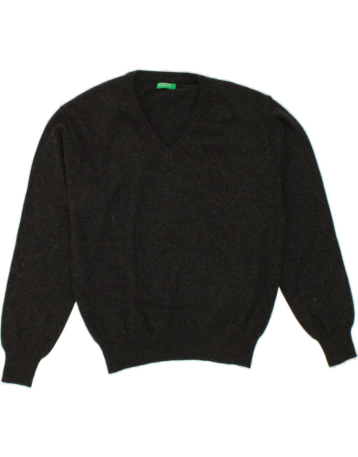 BENETTON Womens V-Neck Jumper Sweater UK 16 Large Grey Vintage Benetton and Second-Hand Benetton from Messina Hembry 